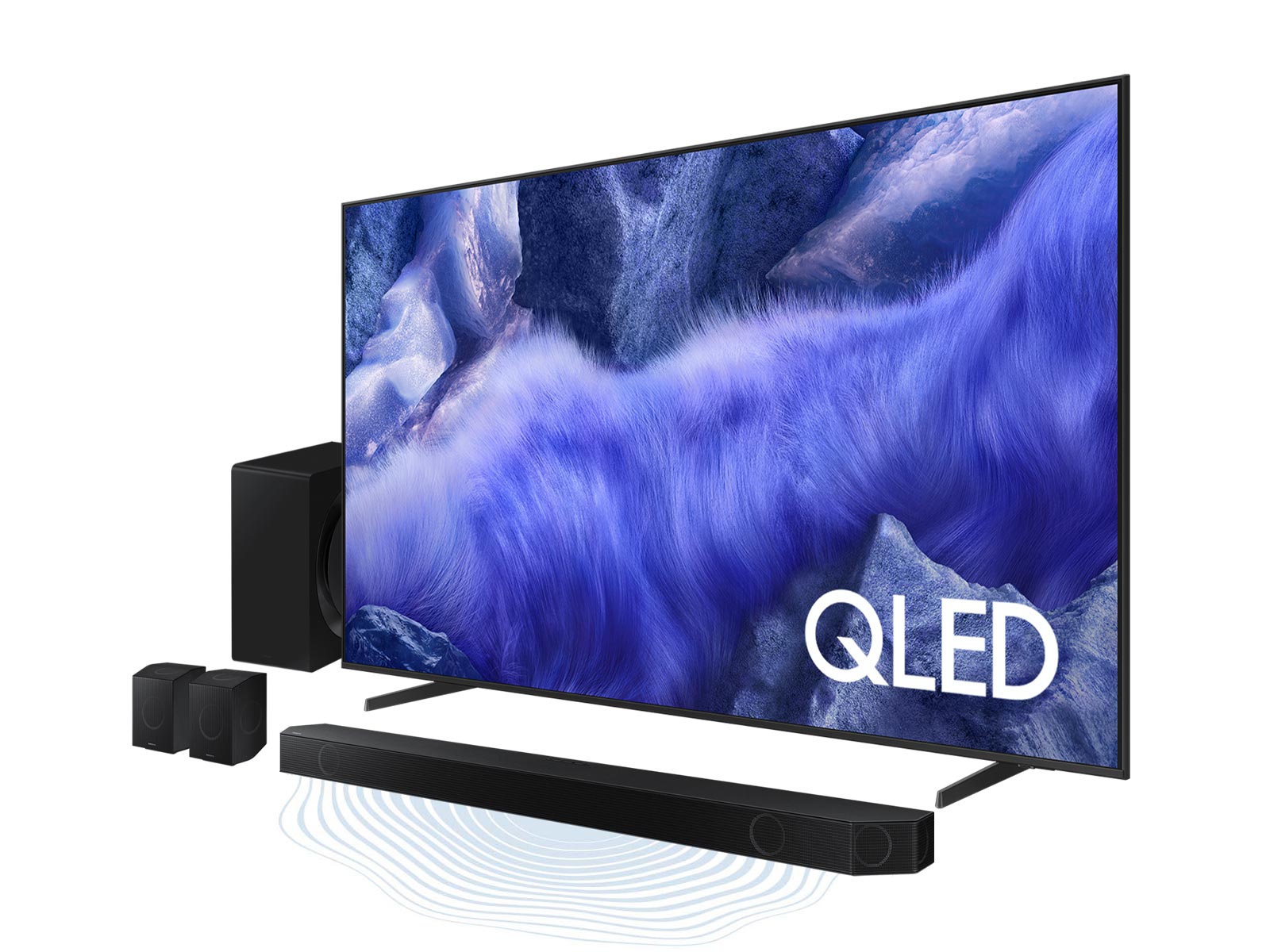 75" Class QLED QEF1 4K with Q-series 11.1.4 ch. Wireless Dolby ATMOS Soundbar + Q-Symphony w/ Rear Speakers HW-Q990D
